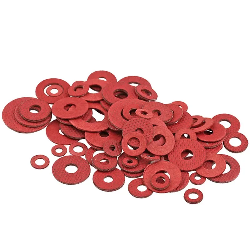 100/200/300Pcs/lot M2 M2.5 M3 M4 M5 M6 M8 Red Steel Paper Fiber Insulating Flat Washer Insulation Plain Gasket Ring Meson Spacer