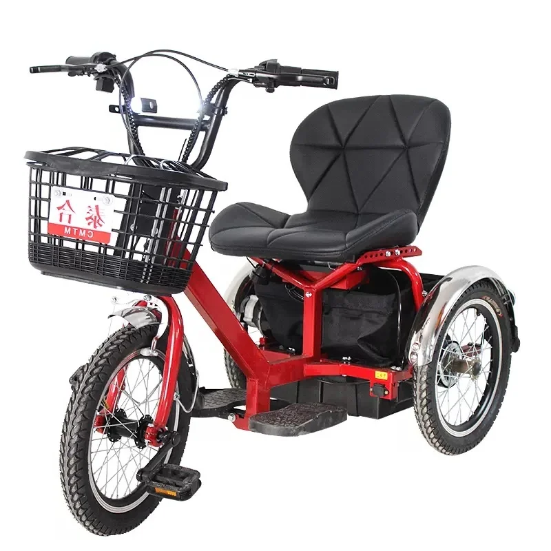 

24V 250W Family Mini Electric Bike Red Orange 3 Wheel Mobility Scooter Disabled Scooter Removable Battery with Front Rear Basket