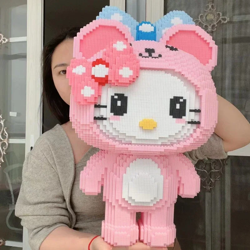 Sanrio Hello Kitty ใหม่การ์ตูนแมวไนดิสีชมพูขนาดใหญ่พิเศษของขวัญของเล่นสำหรับตกแต่งของเล่นเกมปริศนาบล็อกตัวต่ออนุภาคขนาดเล็ก