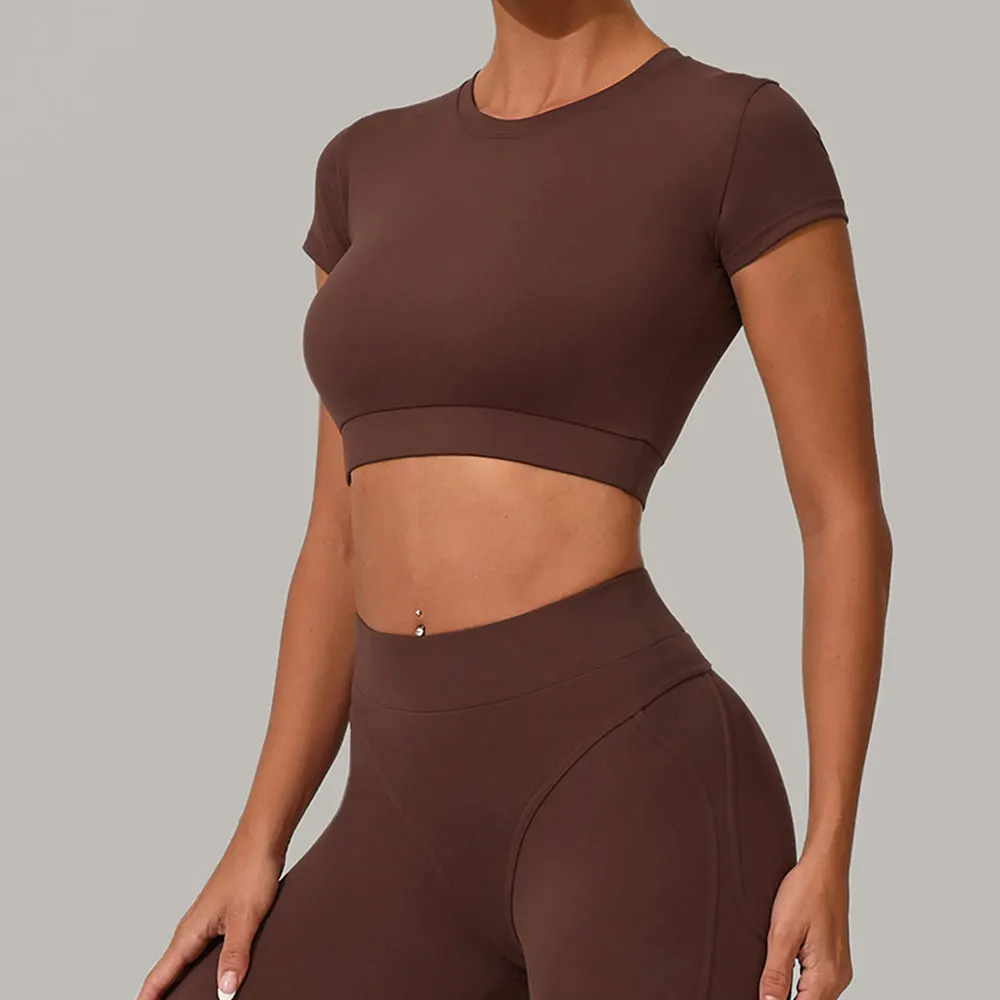 Yoga T-shirt Women's Short Sleeved Sports T-shirt Quick Drying Workout Short Sleeved Pilates Running Tights Exercise Fitness Top