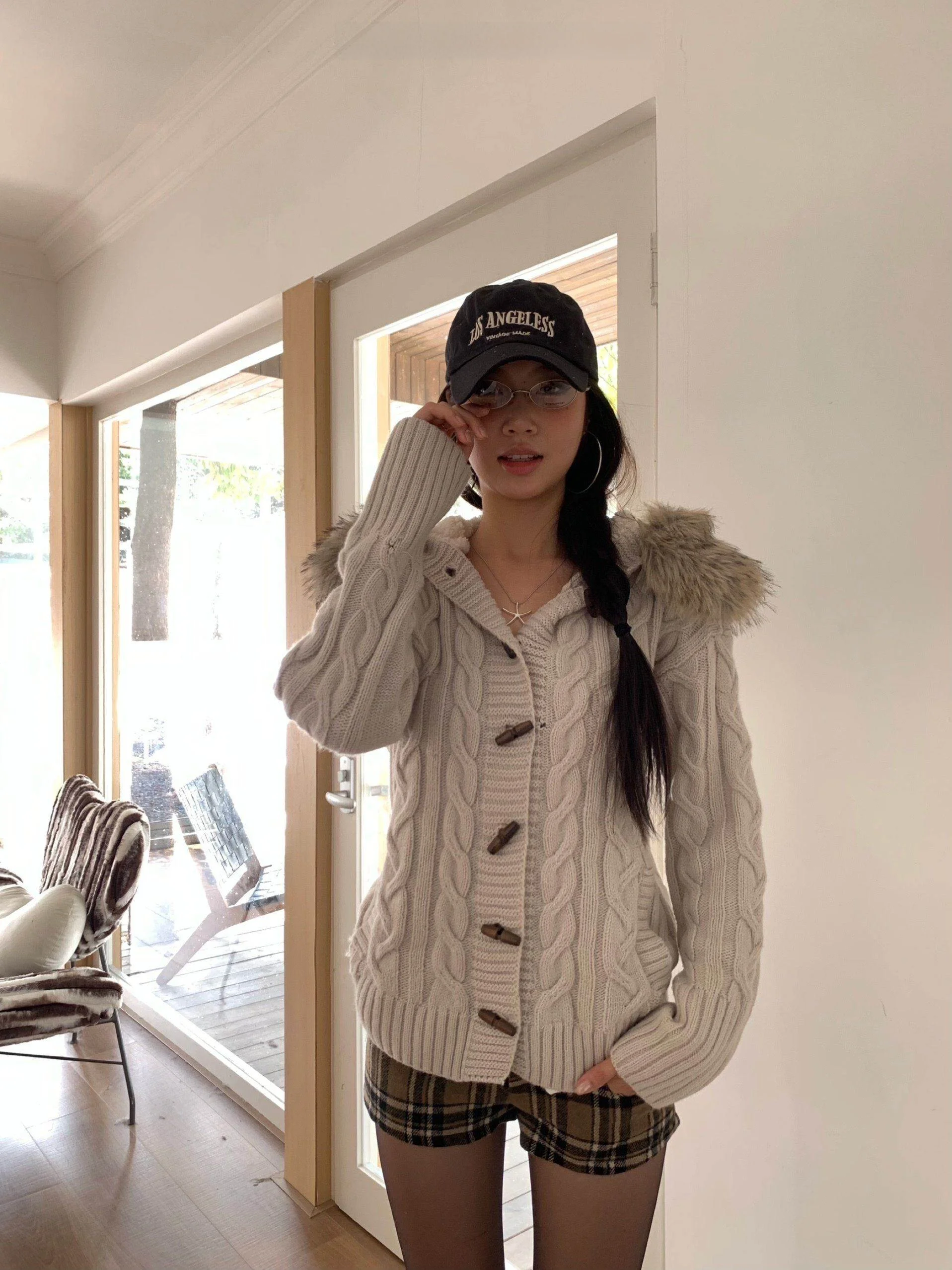 

Fortunee Осенне-зимний новый винтажный повседневный кардиган-свитер с меховым воротником, женское теплое пальто прямого кроя