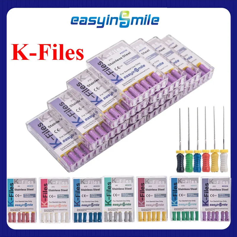 

60 шт. стоматологические K-файлы для эндокорневых каналов, ручные K-файлы # 6 # 8 # 10 # 15 # 20 # 25 # 30 # 15-40 # Инструмент стоматолога из нержавеющей стали 45-80 Easyinsmile