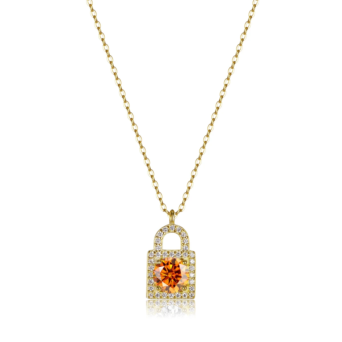 s925 sterling silver plated 18K Gold color necklace 1ct moissanite lock head smart necklace lock love life