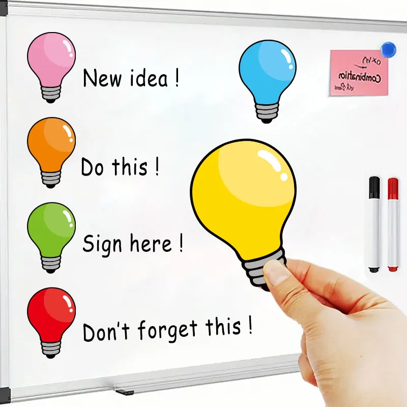 6 Pcs Light Bulb Dry Erase Magnets - Reusable Whiteboard & Fridge Magnets for Highlighting, Reminder Notes & Important Marking