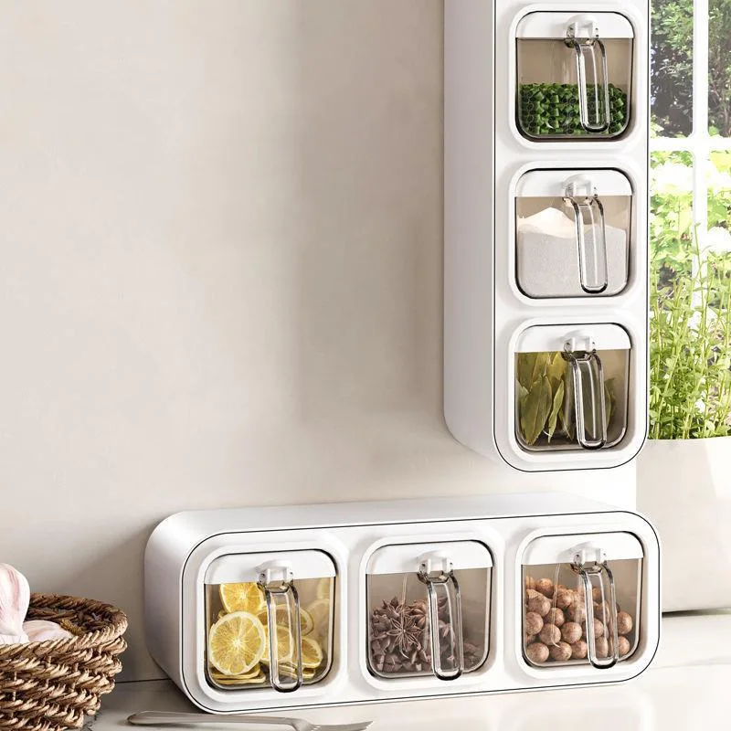 Multi grid wall hanging seasoning box, kitchen seasoning storage rack, storing household combination set seasoning wall shelf