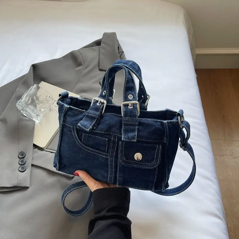 Women's New Trend Fashion Denim Handbag Designer Luxury Motorcycle Style Bag Vintage Women Shoulder Bags