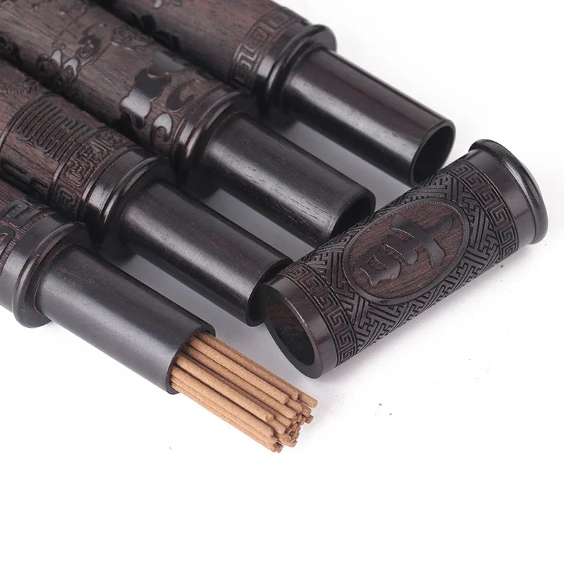 Factory Ebony Incense Tube Wooden with Incense Holder Cover for 21cm  Sticks Carved Insence Burner Buddha Guanyin Bucket