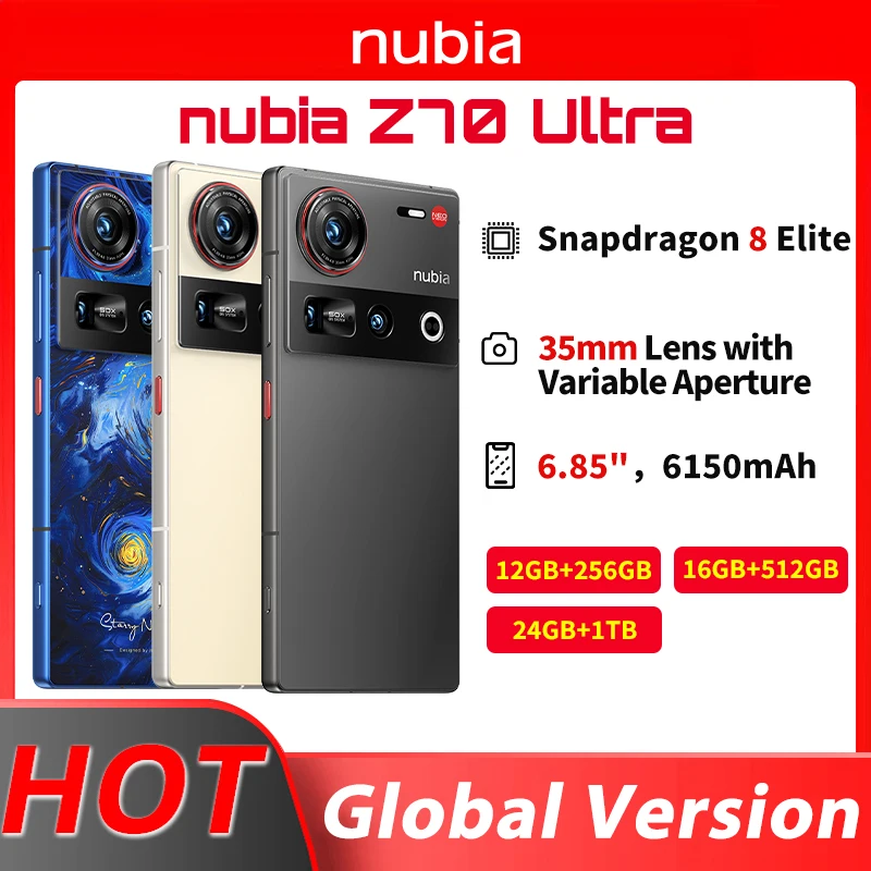 Новая оригинальная глобальная версия Nubia Z70 Ultra NX733J Snapdragon 8 Elite 6,85 AMOLED 50 МП + 50 МП + 64 МП 1,5 К HD-дисплей Объектив 35 мм IP69