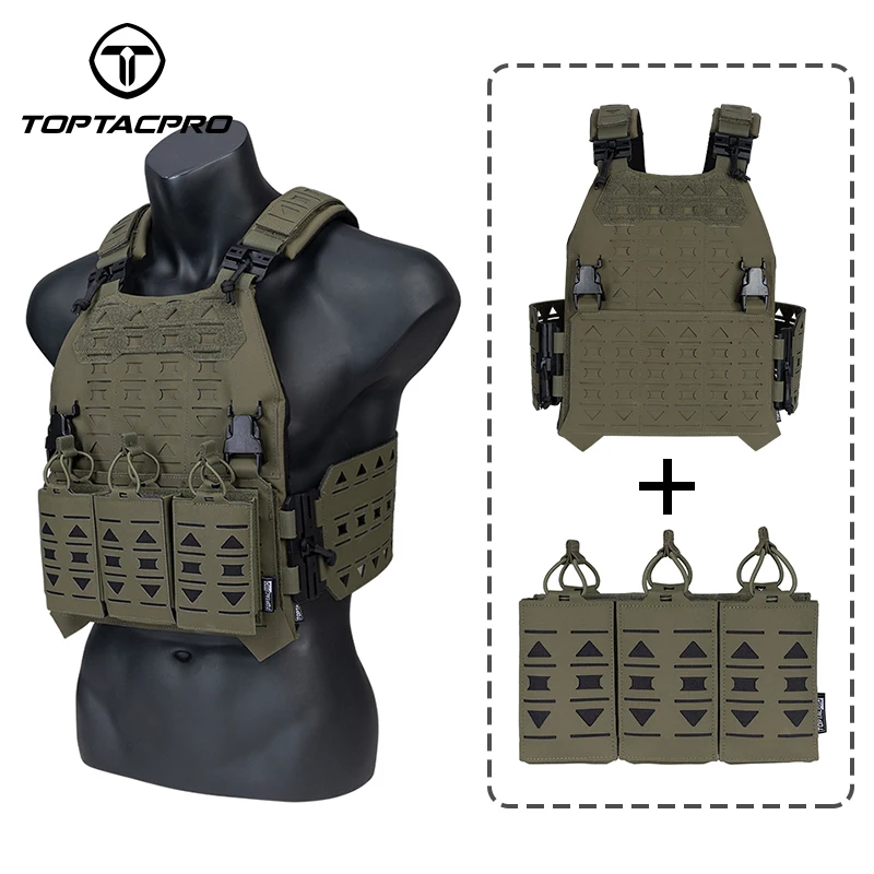 TOPTACPRO Tactical Plate Carrier with 556 Triple Magazine Pouch MOLLE Tactical JKC Vest Camouflage Vest Set