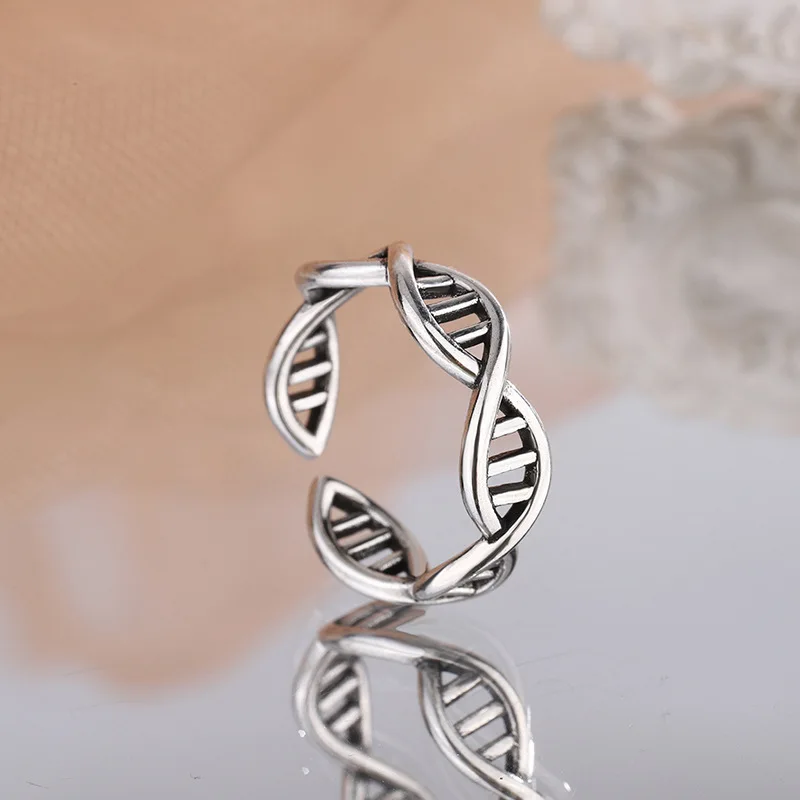 Retro Twisted DNA Double Spiral Wave Ring Simple Style and Japanese and Korean Trendy Open Thai Silver Rings For Women KOFSAC