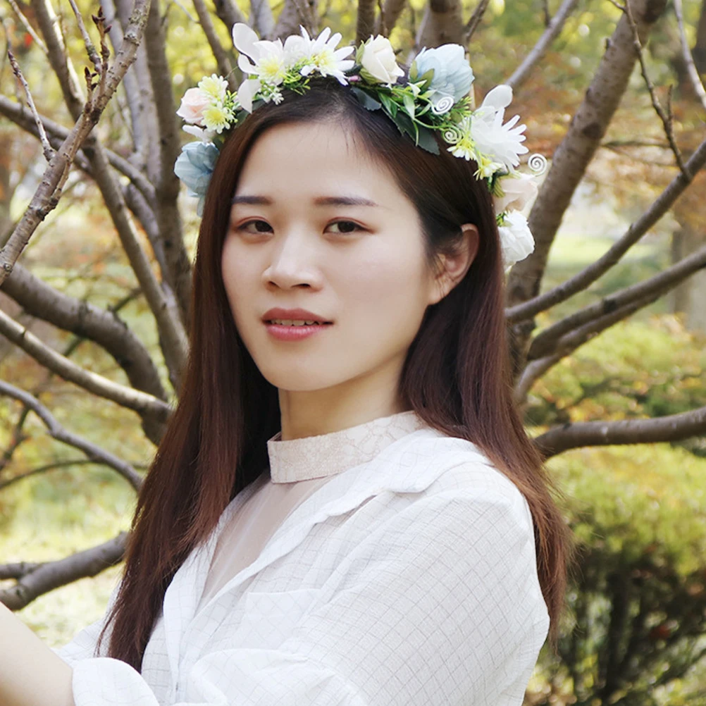 

Artificial Flower Headband Garland Headdress for Bride Floral Wreath Hair Decoration Hairband Tiara Headwear Ornament