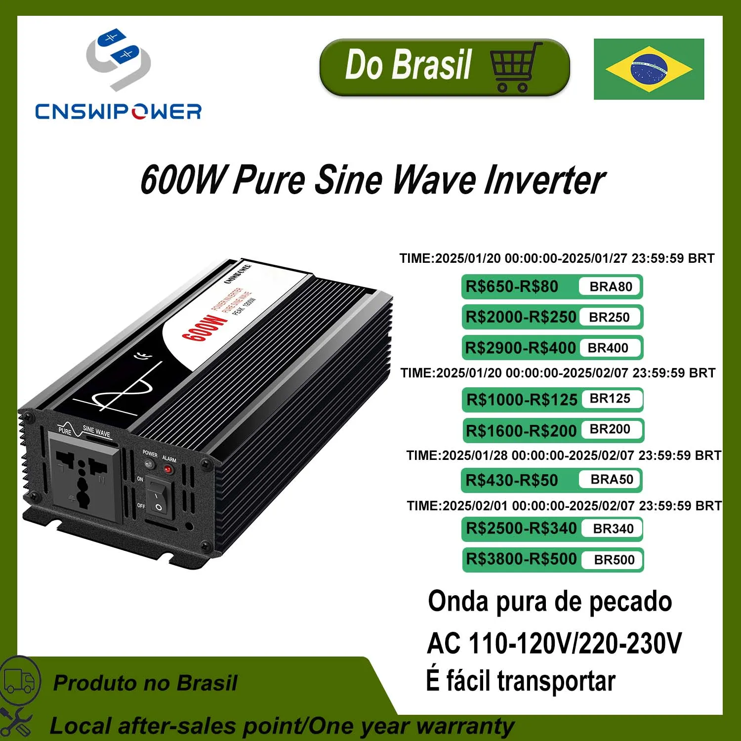 600w pure sine wave inverter 12v to 110v/220v 60hz power supply for car