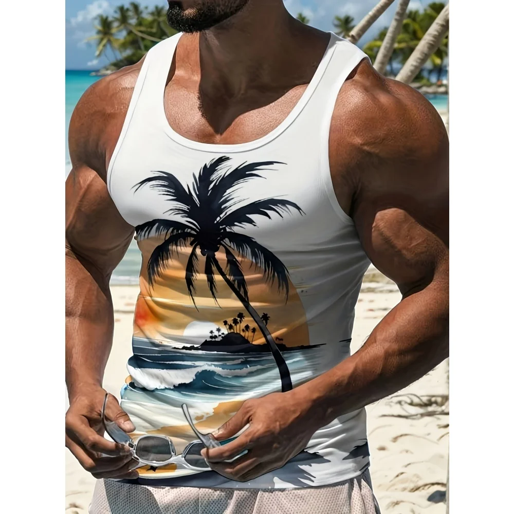 

Summer Men's Casualtank Top Outdoor Beach Men's Fashion Tank Top Hawaiian Style Men's Fashion 3D Coconut Print Men's Tank Top