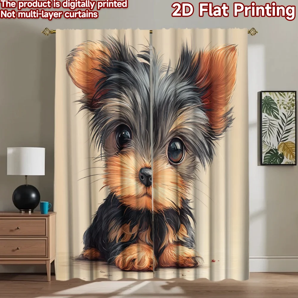 

2D flat printing 2pcs Curtains Cute Yorkshire Puppy Portrait Digital Printed Polyester Drapes All Season Party & Holiday Decor