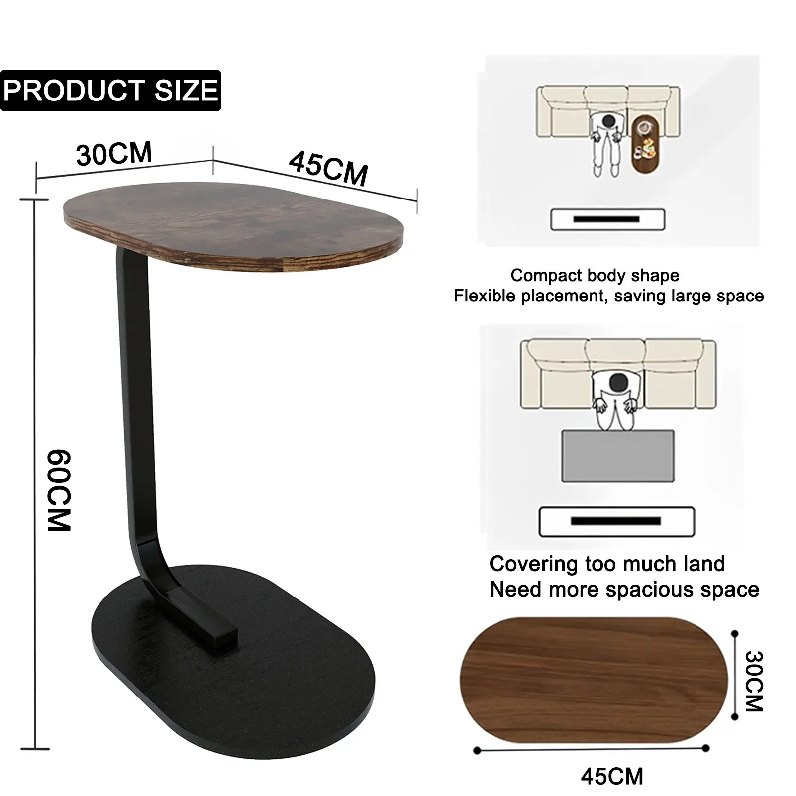 AnneFish Coffee Table  C-Shaped Coffee Table Sofa Side Table End Table For Living Room Bedroom Small Easy Assembly