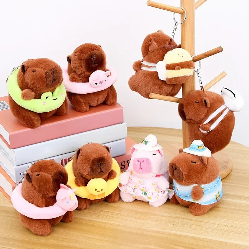 Stuffed Animals Plush Capybara Summer Swimming Circle Style Plush Pendant Girl Heart Super Cute Keychain Gift for Best Friend