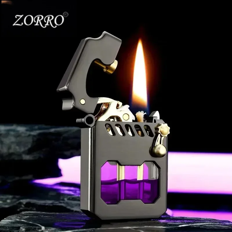 

Zorro Classic Rocker Kerosene Lighter Metal Transparent Oil Tank Portable Cigar Outdoor Lighter High Quality Boyfriend Gift