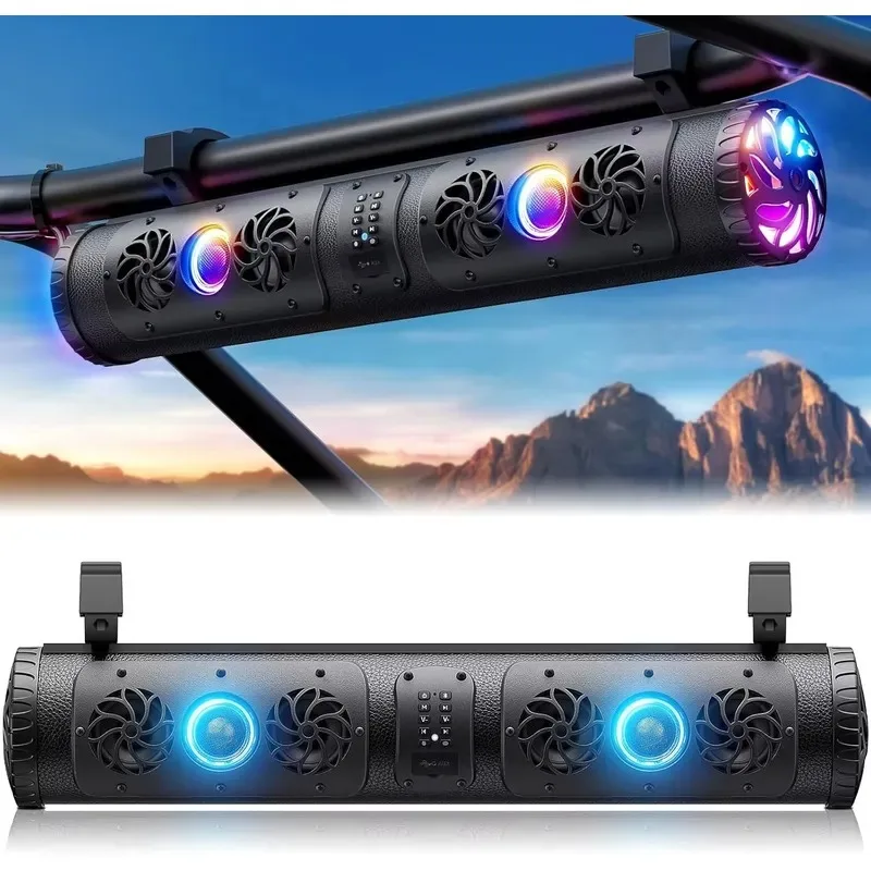 27 Inch UTV Speaker Stereo System Bluetooth All Terrain Vehicle Waterproof Golf Cart with Multi Color Chase Light