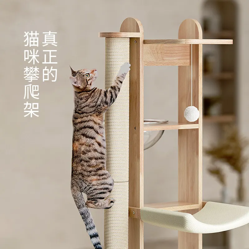 Solid wood cat climbing frame high cat nest cat tree integrated scratching column small apartment