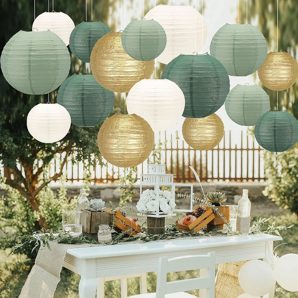 

15/30Pcs Sage Green Paper Lanterns for Wedding Decoration Background Hanging Paper Lantern Holiday Props Birthday Party Supplies