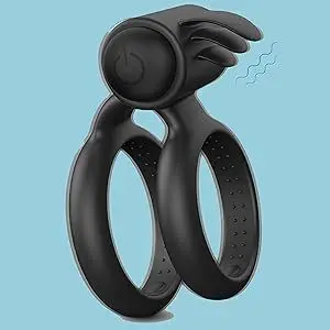 Battery powered 10 frequency vibration penis ring, couple flirting, tongue licking, double ring, locking ring, prostate massager view 6