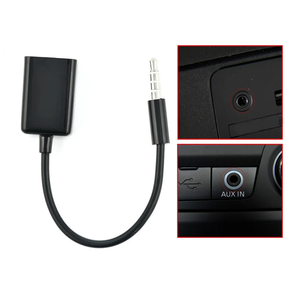 3.5mm Male AUX Audio Plug Jack To USB 2.0 Female Converter Cable Cord For Car MP3 Car Accessories Black Length 15cm