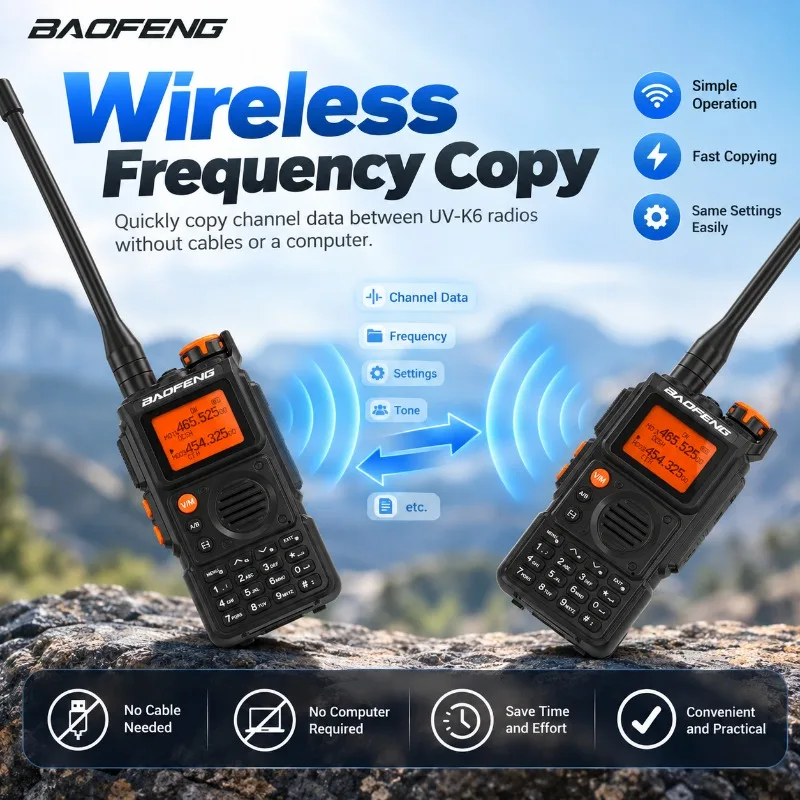 Baofeng Walkie Talkie UV-K6 Wireless Copy Frequency VHF UHF Multi-Band Type-C Charge Air Band 999CH NOAA Flashlight Two WayRadio