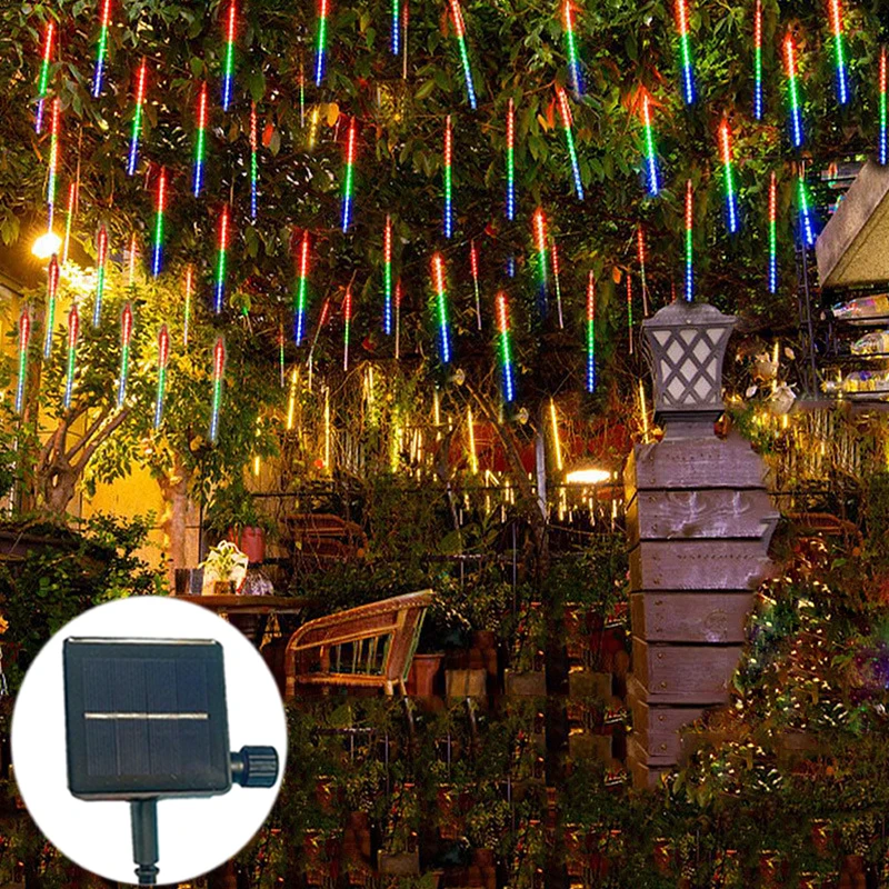 

1 Pack 8tubes Solar LED Meteor Shower String Lights Street Garland Holiday Lamp Decoration, Christmas Party Outdoor Decoration