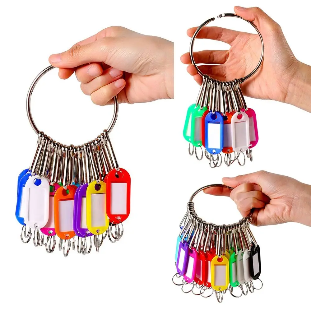 10/20/30/40 Pieces Transparent Window Key Ring Luggage Name Metal Split Rings With Number Plates Key Chains Plastic Key Tags