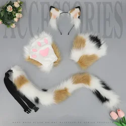 New Hand Made Cat Ears Cosplay Costume Set Plush Cat Tail Ear Paws Gloves Kit for Anime Accessories Headwear Neko Fantasy Set