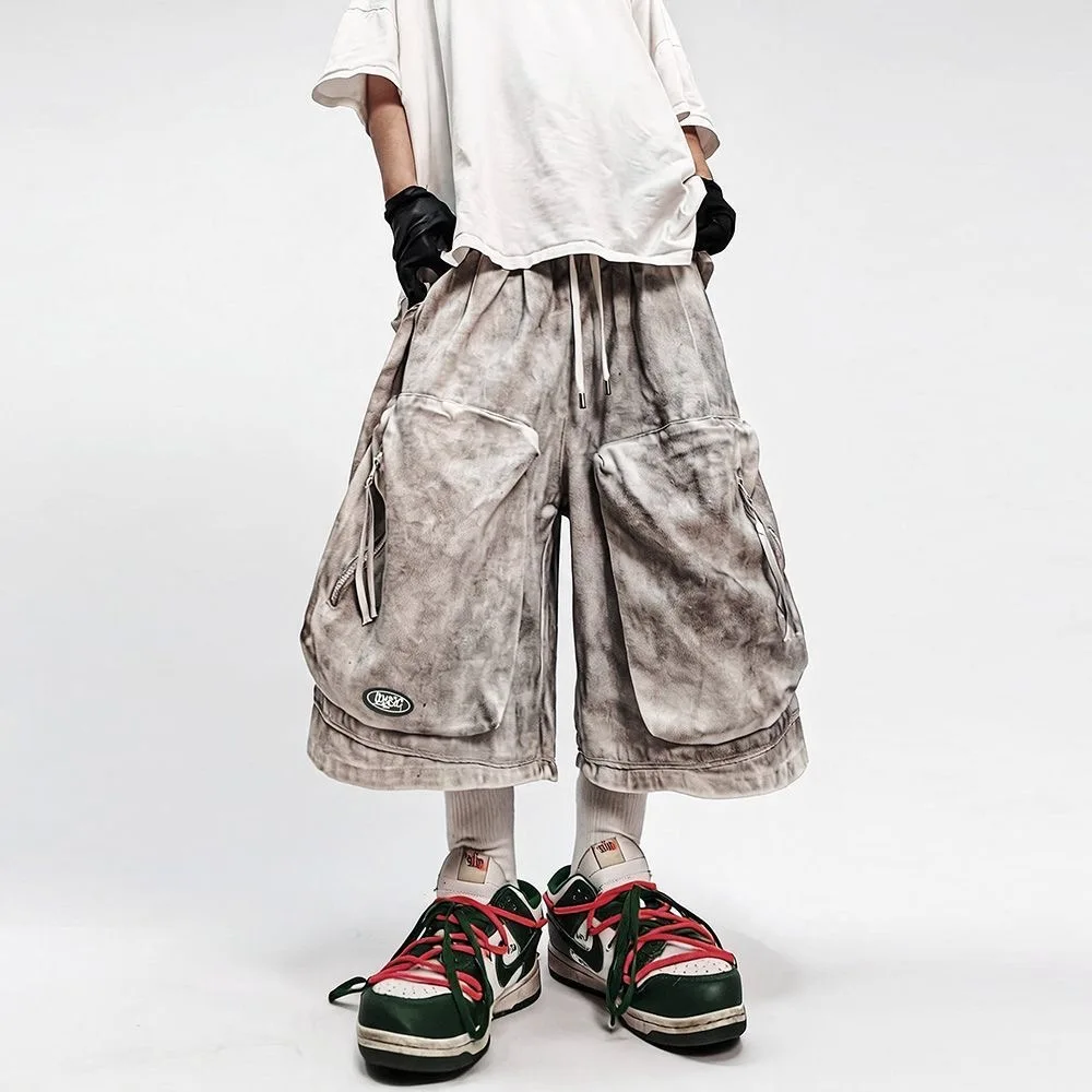 ARENS 2026 Summer Hip-hop Trendy Original Multi Big Pockets Straight Cropped Trousers Men's Handsome Street Short Pants