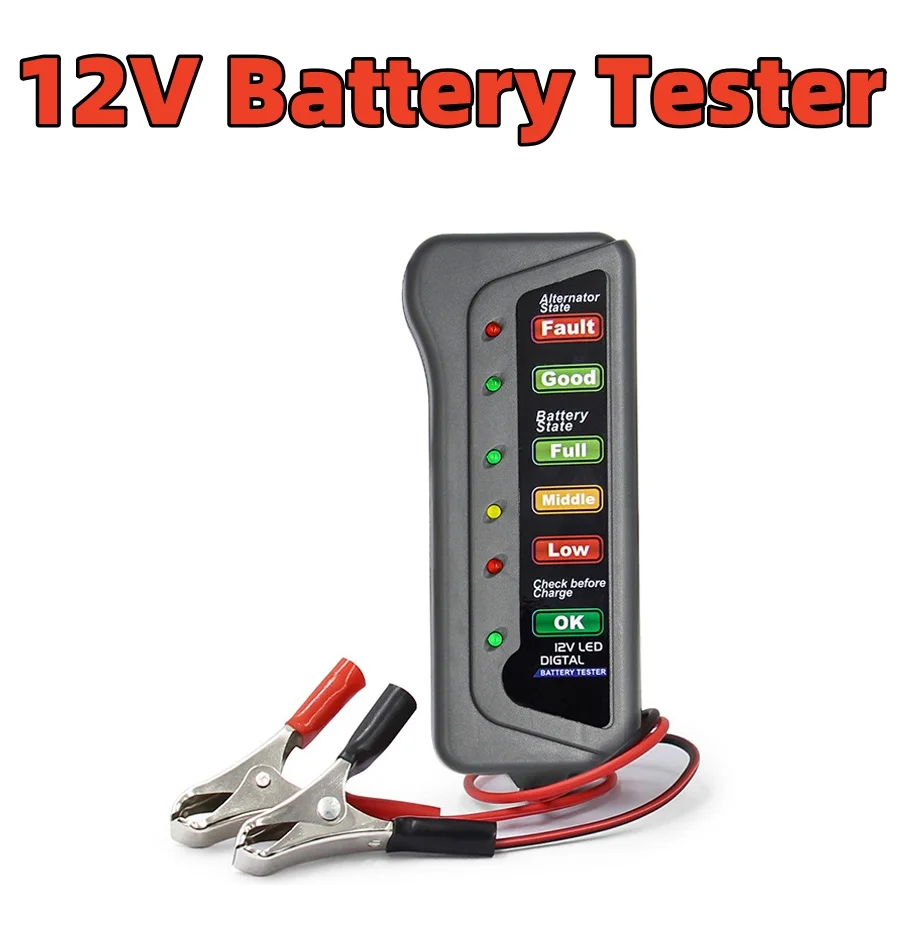 12V Battery Tester Car Electric Vehicle Motorcycle Battery Tester  Alternator 6 LED Light For Auto Diagnostic Tool