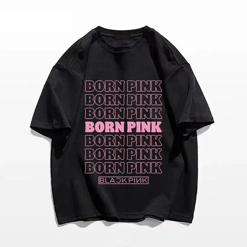 Summer Men Women T Shirt Black Pink 100 Cotton T-shirt Letters Print Korean Style Fashion Girls Group Clothing High Quality Tee