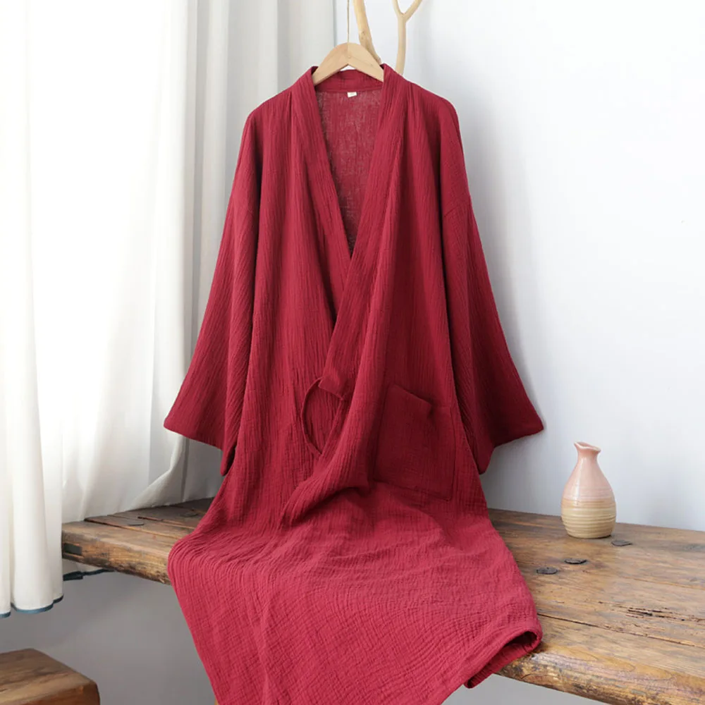 Cotton Robe Mens Long Nightgown Sleepwear Yukata Women Comfortable Bathrobe Home Dress Traditional  Chinese Robe Pajama Large