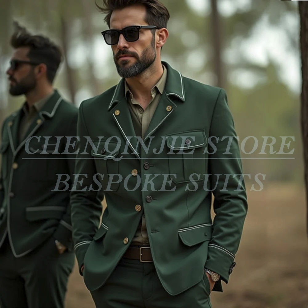 

SILIWEYA Elegant Green Men's Suits Blazer Formal Single Breasted Notch Lapel Slim Fit 2 Piece Jacket Pants Outfits Costume