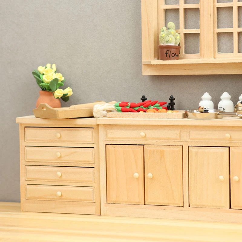 Dollhouse Wooden Vintage Cabinet Sink Drawer Cabinet Mini Cabinet Shelf Legs Cupboard Model Dollhouse Furniture Decor DIY Toys