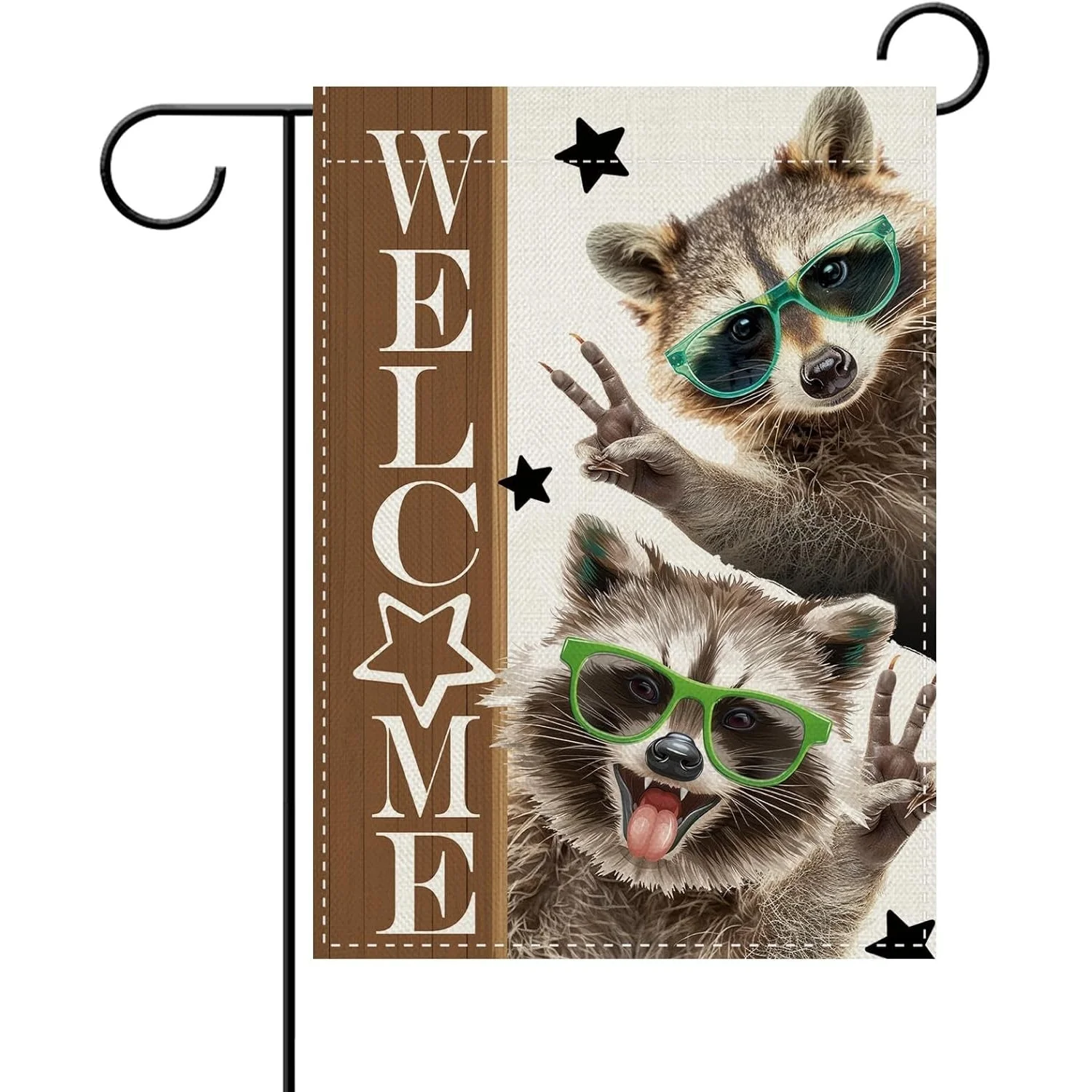 Fun Raccoon Welcome Decoration Garden Flag, Humorous Farmhouse Animal Courtyard Outdoor Home Decor, Country Style Outdoor Small Ornaments Double Sided 12X18In