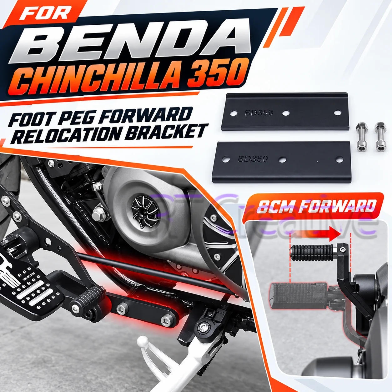 Forward Relocation Footpeg Extension Bracket For BENDA Chinchilla 350, Motorcycle Front Footrest Support