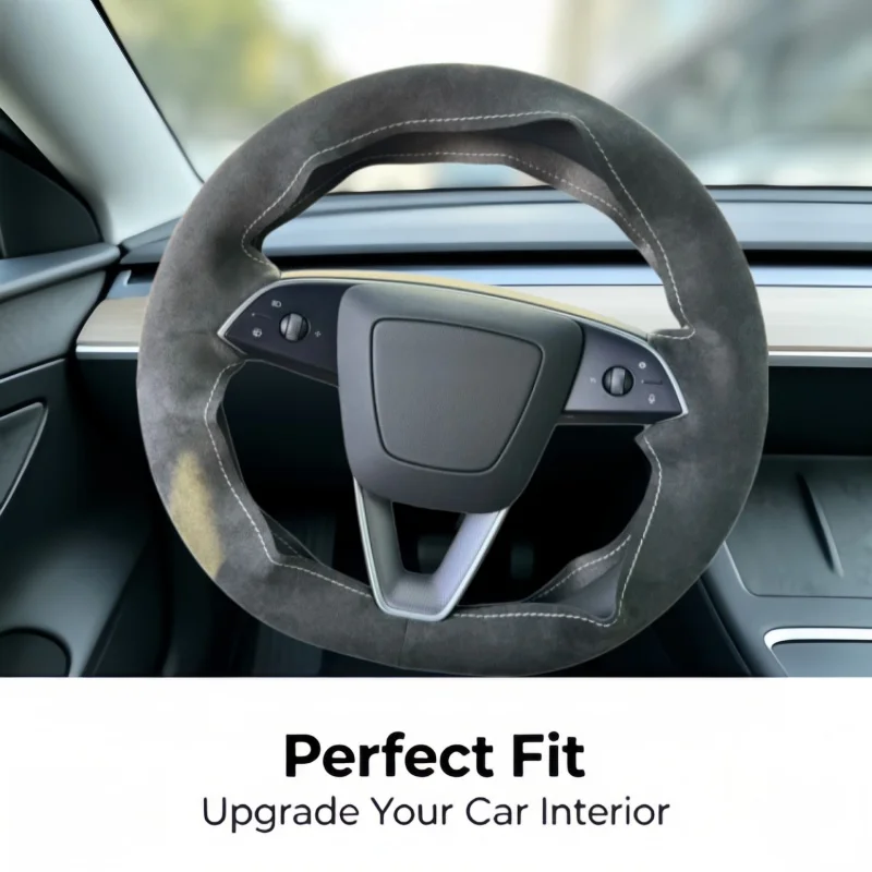 Custom Car Steering Wheel Cover For Tesla New Model 3 Highland 2024 Hand Sewn Non-Slip Soft Suede Leather Steering Wrap Cover