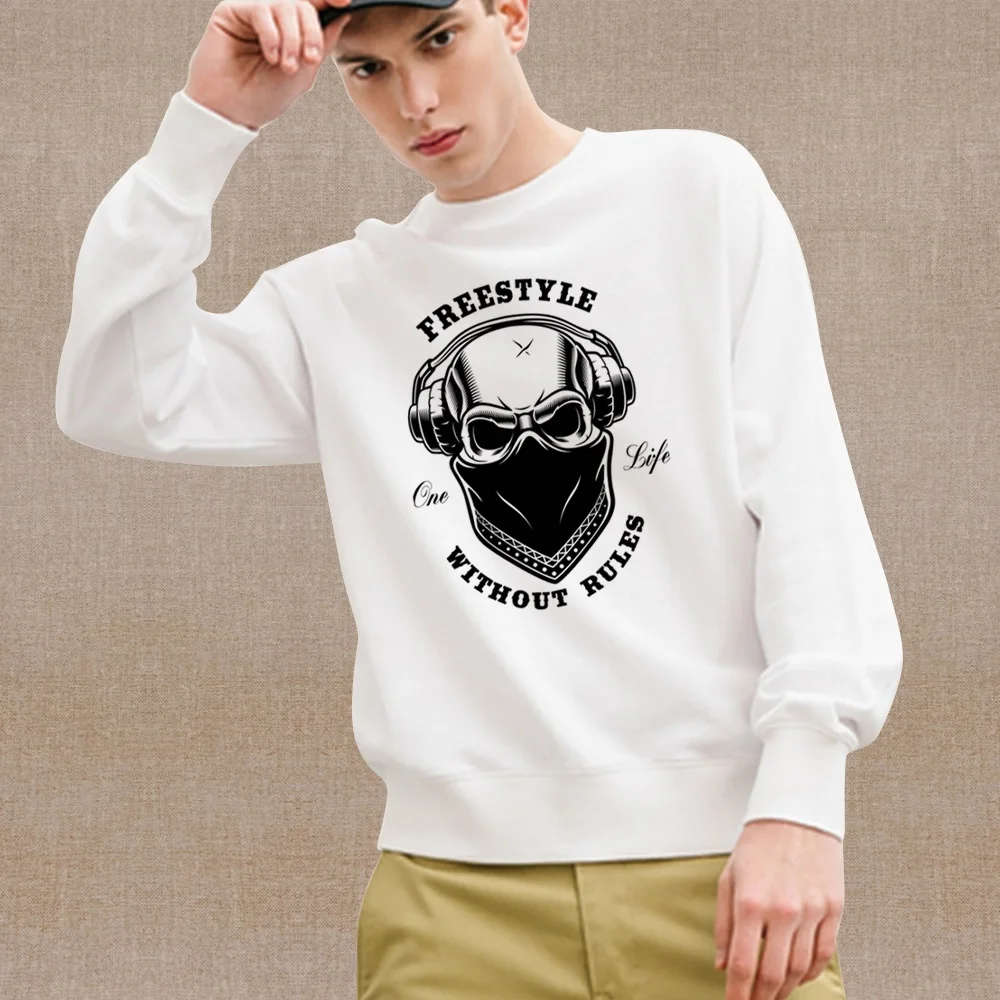 Sudadera con capucha blanca de manga larga para hombre, Jersey informal cálido, Sudadera con cuello redondo con estampado de Calavera, ropa ligera para hombre, invierno, nuevo