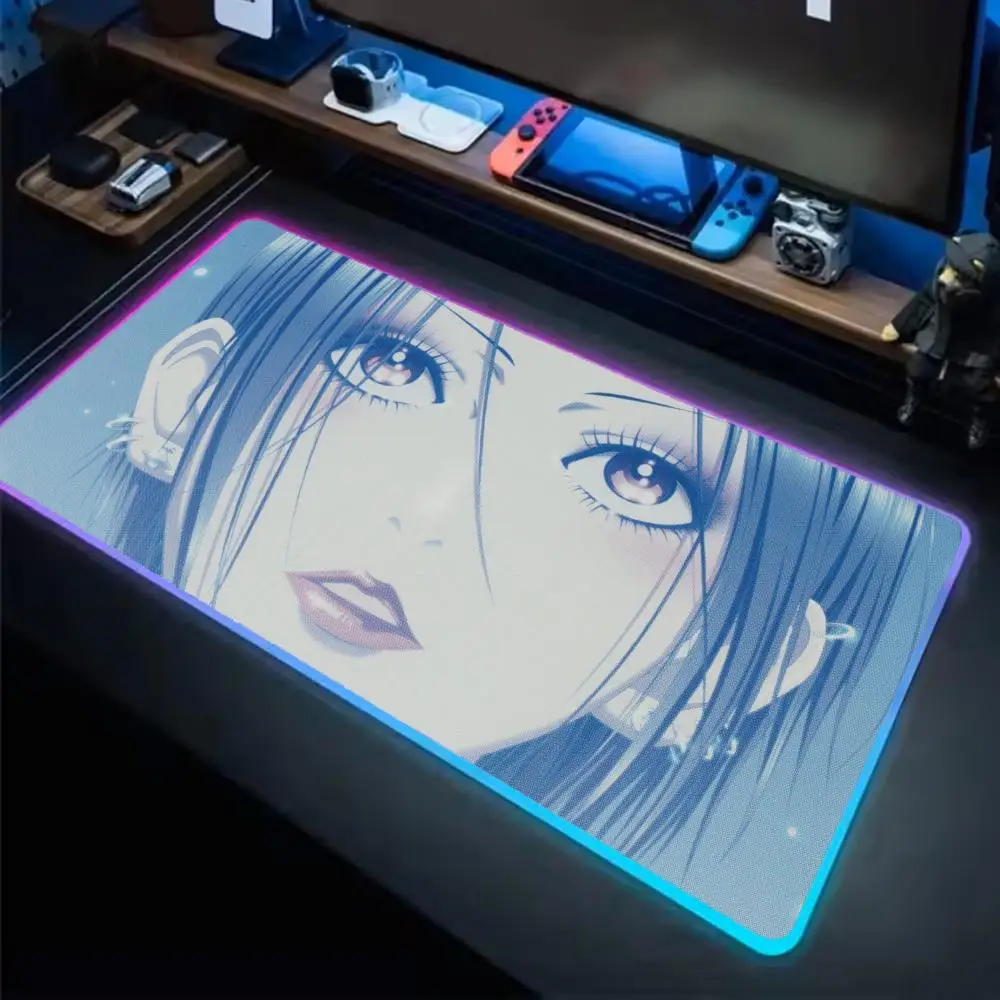 

Коврик для мыши NANA, аниме-коврик для геймеров, светодиодный коврик для стола с подсветкой, резиновый настольный коврик XXL с RGB-подсветкой
