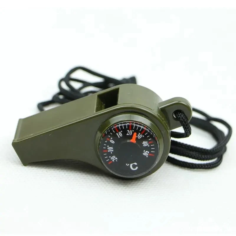 3-in-1 Multifunction Emergency Survival Whistle Compass Thermometer for Camping Hiking Outdoor Sports Referee Cheerleading