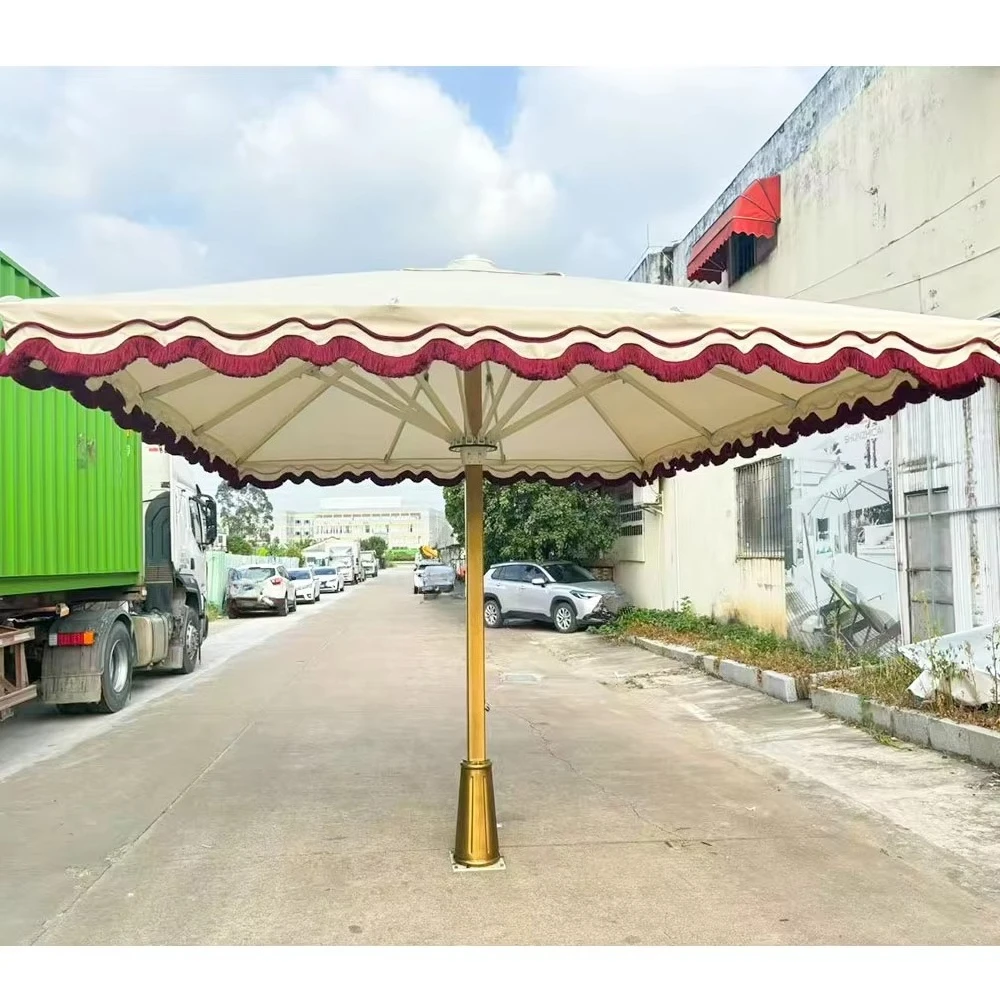 Luxury Big Size Cantilever Center Pillar Tassel Patio Umbrellas & Bases Automatic Wind Proof Customized Sunshade with Light