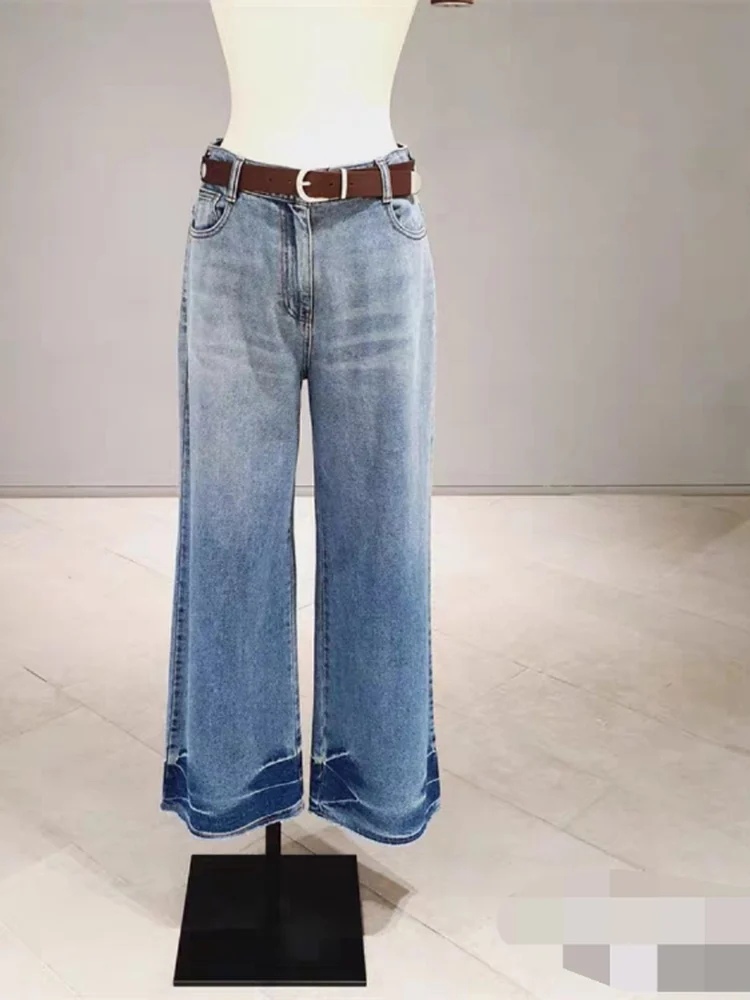 

Джинсы с высокой талией и прямыми штанинами в корейском стиле, простые повседневные осенние новинки, утягивающие джинсы с широкими штанинами для женщин, хлопковая ткань