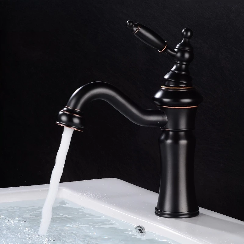 

Cross-border American black bronze basin faucet, bathroom, household bathroom cabinet, sink, basin on the table, hot and cold fa