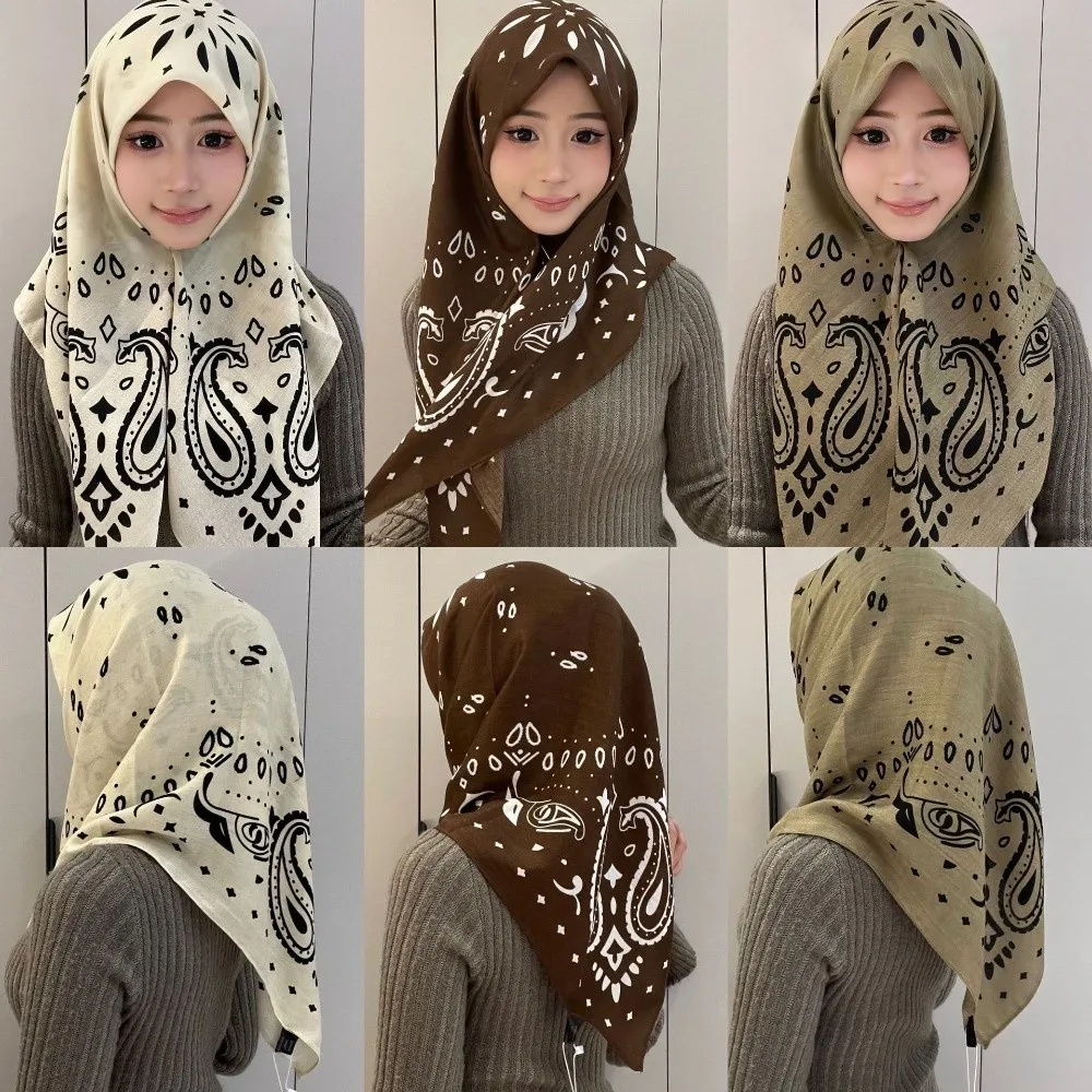 

Lightweight Breathable Paisley Printed Scarf 90cm Windproof Printed Shawls Vintage Print Soft Women Head Scarf