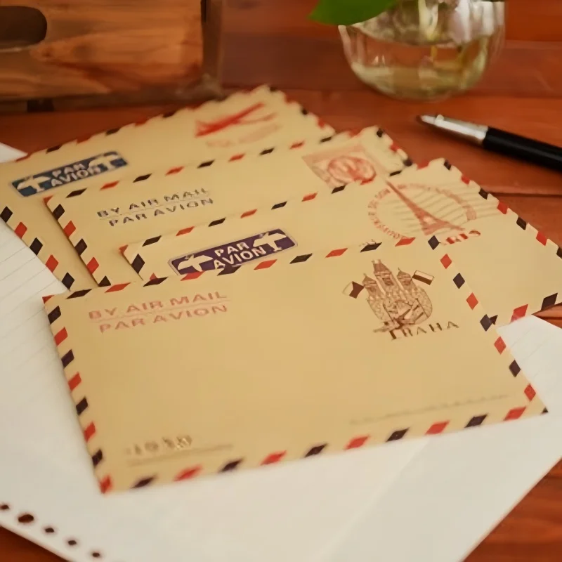 50PCS Vintage Brown Kraft Paper Airmail Envelopes for Wedding Invitation Postcard Letter Holiday Birthday Party Gift Anniversary