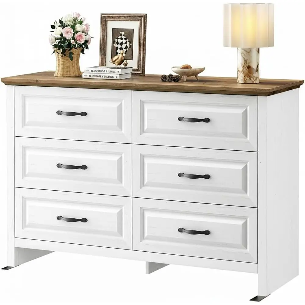 Natural Texture Wooden Chest Drawers, Smooth Sliding Storage Cabinet for Bedroom and Living Room, White & Brown
