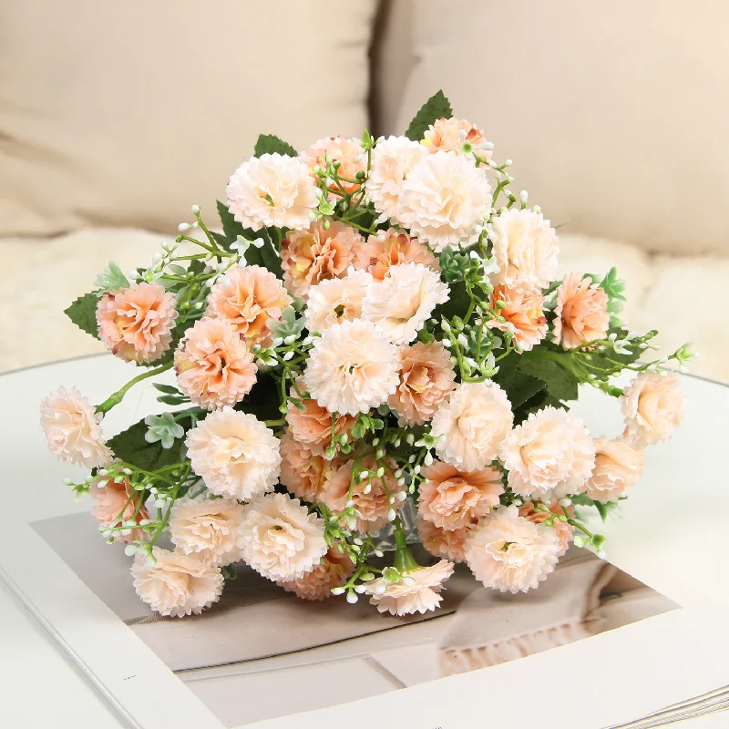 Advanced Simulation Carnation Bouquet Silk Small Flowers Home Party Decoration Mother Gift 1 Bundle Total 20 Multicolor