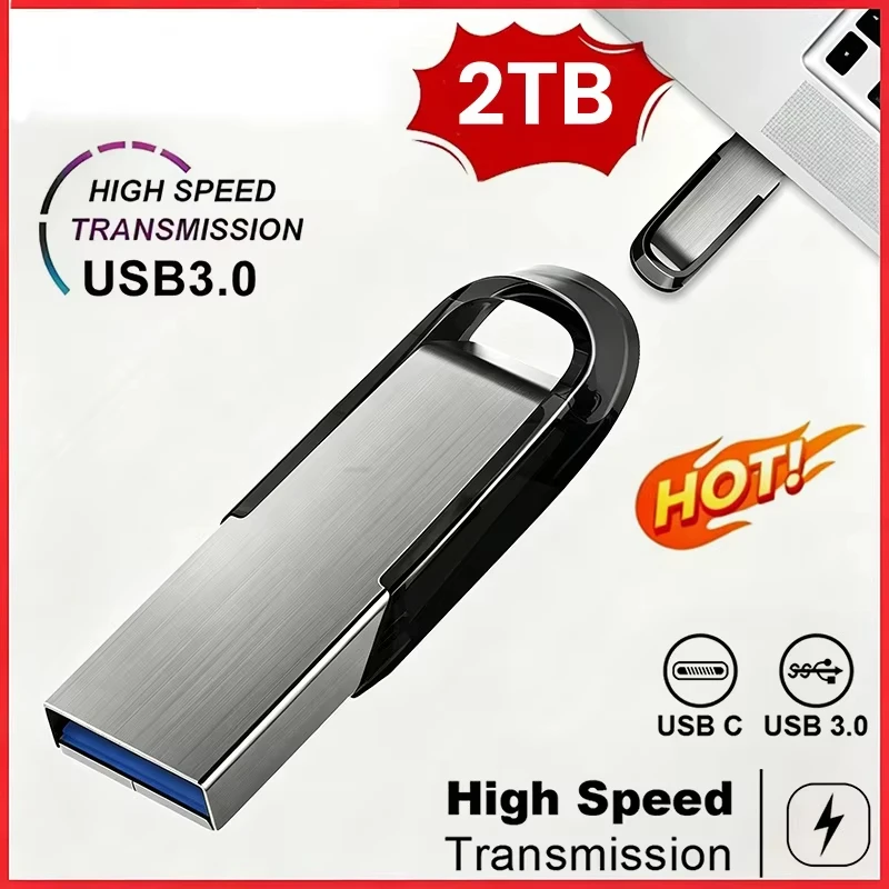 2TB USB Flash Drive High-Speed Metal Pen Drive 1TB 512GB Large Capacity USB 3.2 Portable Memory Stick For Car Phone Computer New
